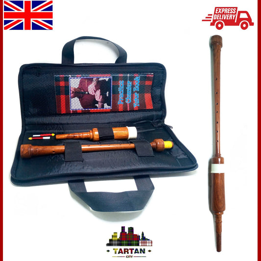 22" Long Rosewood Bagpipe Practice Chanter – Black/Natural + 2 Reeds