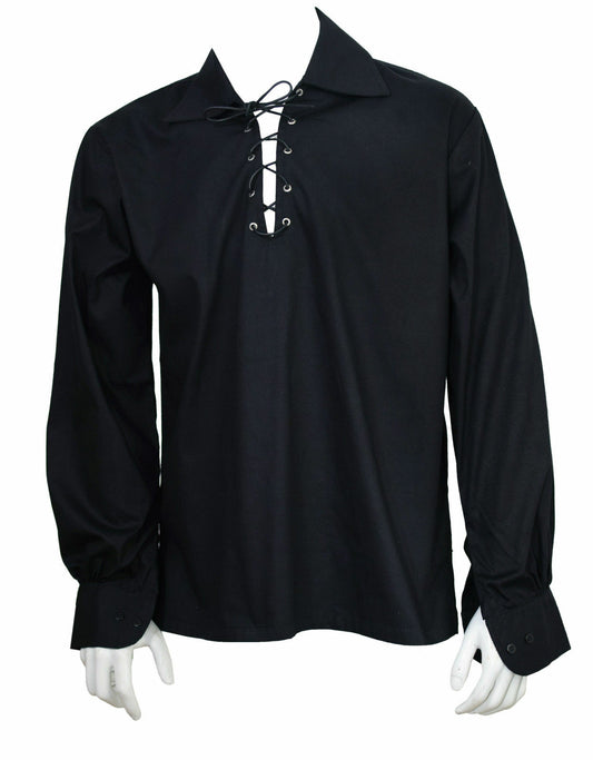 Black Scottish Highland Jacobean Jacobite Ghillie Kilt Shirt-Tc