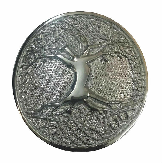 SCOTTISH KILT BELT BUCKLE CELTIC TREE OF LIFE CIRCULAR SILVER FINISH-TC