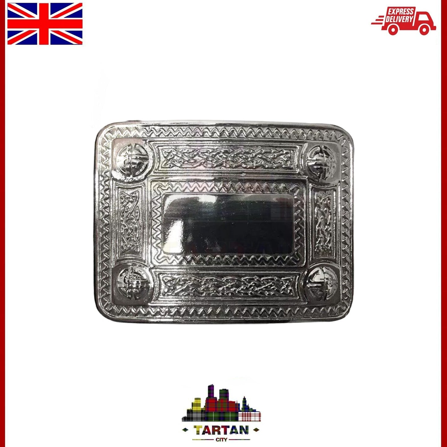 Dome Mirror Design Kilt Belt Buckle – Antique/Chrome/Black Finish by Tartancity