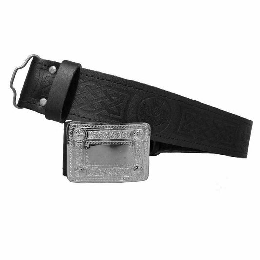 Mens Scottish Thistle Embossed Leather Kilt Belt & Buckle(S - 2XL)