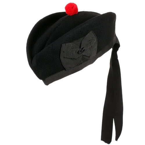 NEW SCOTTISH HIGHLAND PLAIN BLACK GLENGARY HAT PURE WOOL/PIPER GLENGARRY CAP