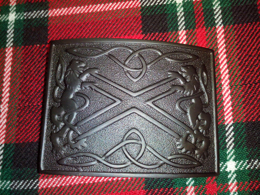 TC Men’s Kilt Belt Buckle Jet Black Finish Saltire Lion Rampant,Thistle Knot