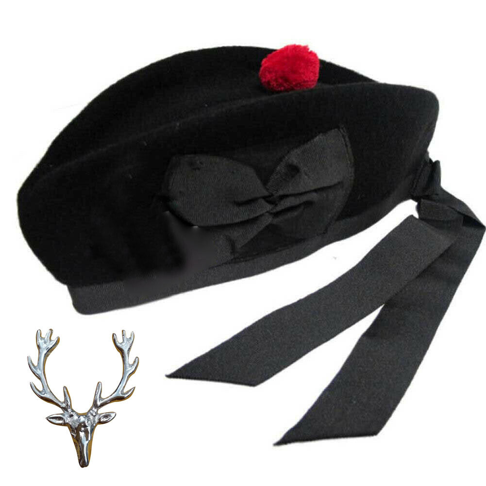 Plain Glengarry Cap with Hat Badges Chrome/Balmoral cap badges/Highlander Cap-Tc