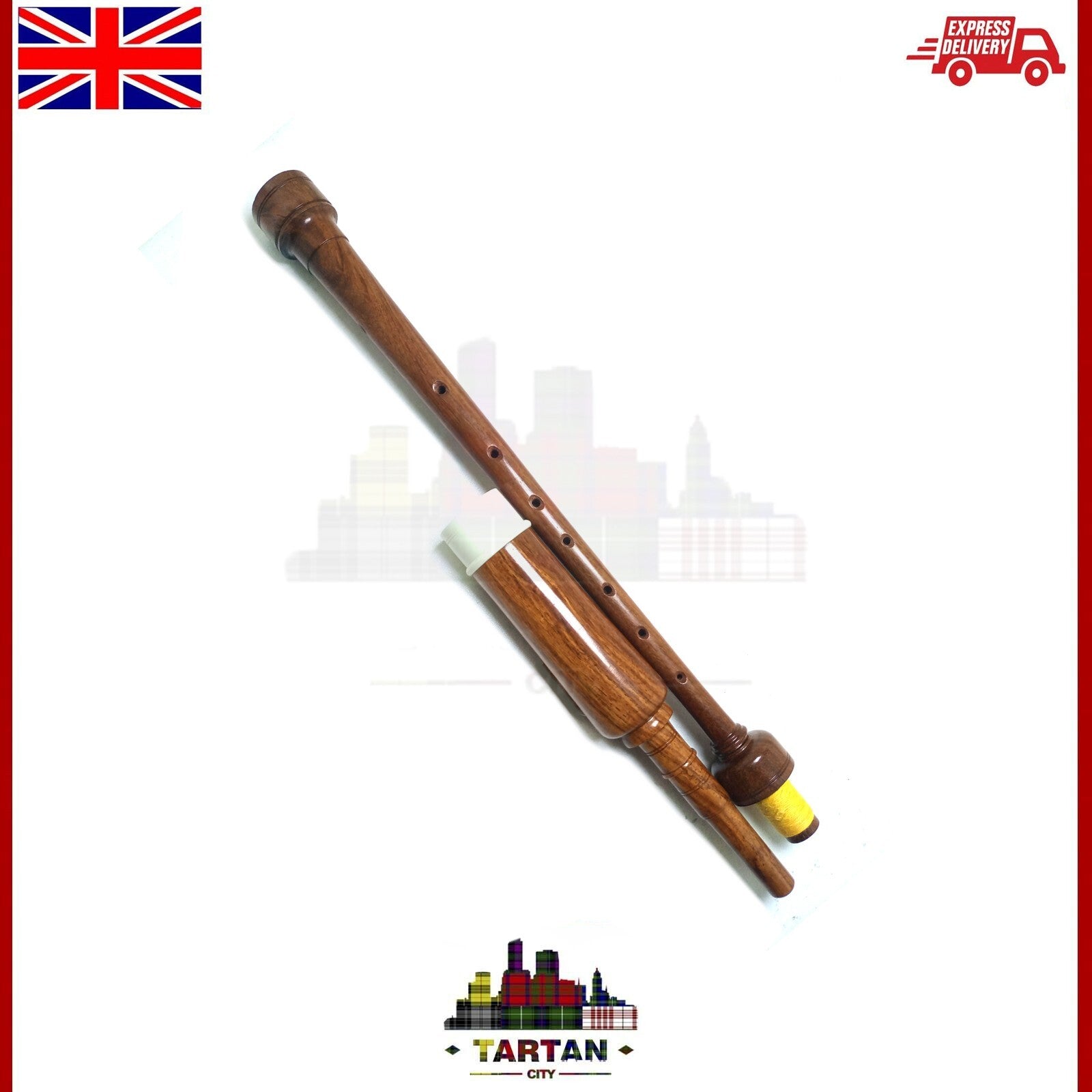Tartancity Beginner’s Bagpipe Chanter – 22” Natural Finish with Reeds & Bag Set