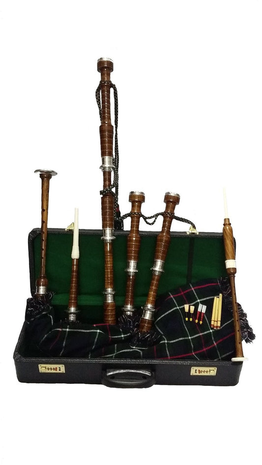 Scottish Bagpipe Rose Wood Natural Finish Metal Plain Mounts/Highland Bagpipes