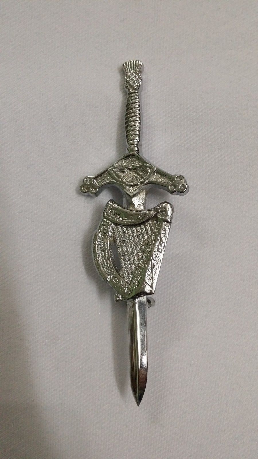 TC Irish Celtic Harp Kilt Pin Chrome Finish 4"/harp kilt pin/celtic harp Pins