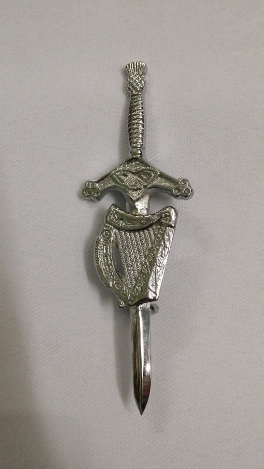 TC Irish Celtic Harp Kilt Pin Chrome Finish 4"/harp kilt pin/celtic harp Pins