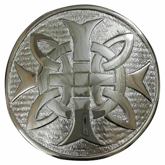 Mens Cross Round Kilt Belt Buckle Chrome/Antique Finish 3"/Celtic belt Buckles
