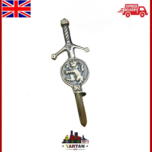 Antique Finish Lion Rampant Kilt Pin - Celtic Sword Design 3.5" by Tartancity