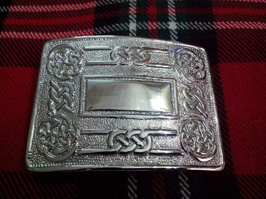 Mens Scottish CELTIC SWIRL Kilt Belt Buckle in Chrome Finish/CELTIC SWIRL Buckle
