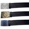 TC 100% Real Black Leather Kilt Belt Thistle Embossed Swirl Celtic Kilts Buckle