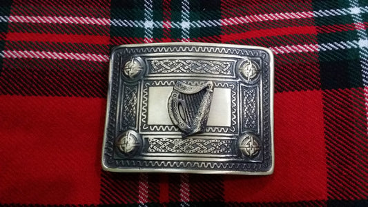 TC Men’s Kilt Belt Buckle Celtic Knot Work/kilt Irish Harp Antique