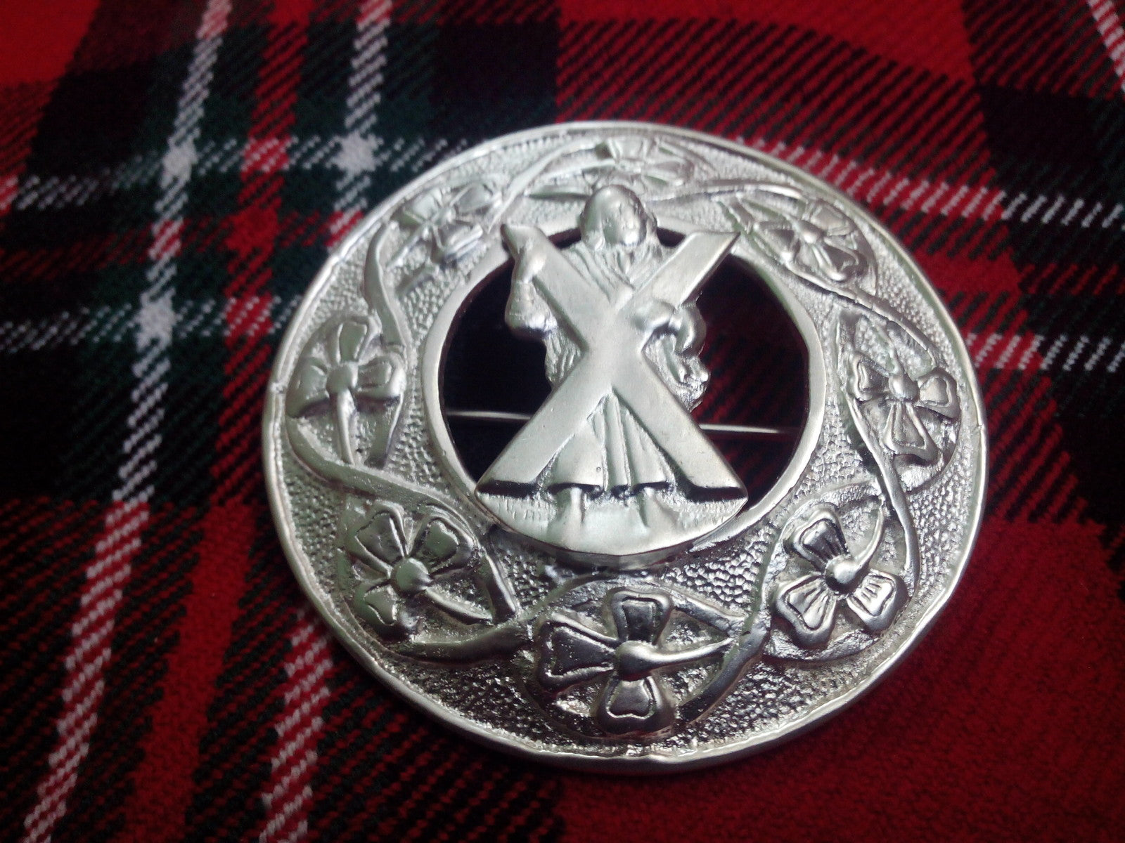 TC Men’s Scottish Kilt Fly Plaid Brooches ST Andrew Silver Plated/plaid brooches