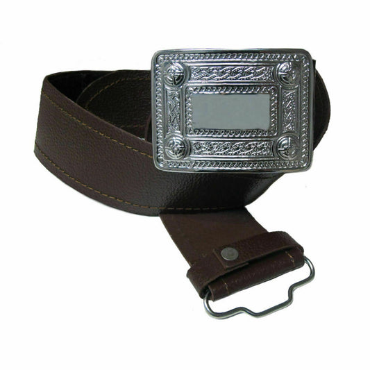 Scottish Black Leather Celtic Thistle & Lion Kilt Belts With Buckles