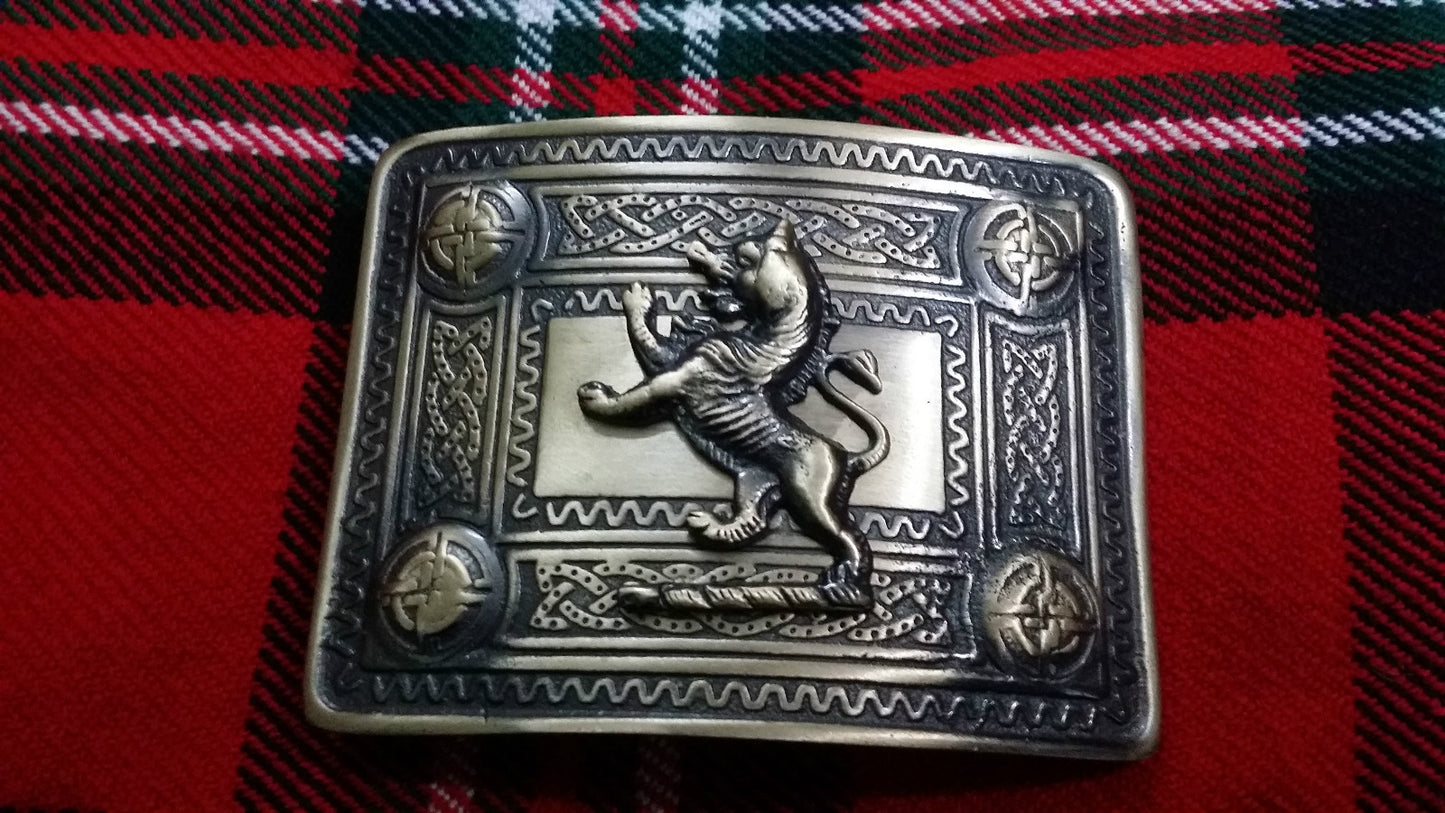 TC Men’s Kilt Belt Buckle Lion Rampant Antique/kilt belt Buckle Celtic Knot Work