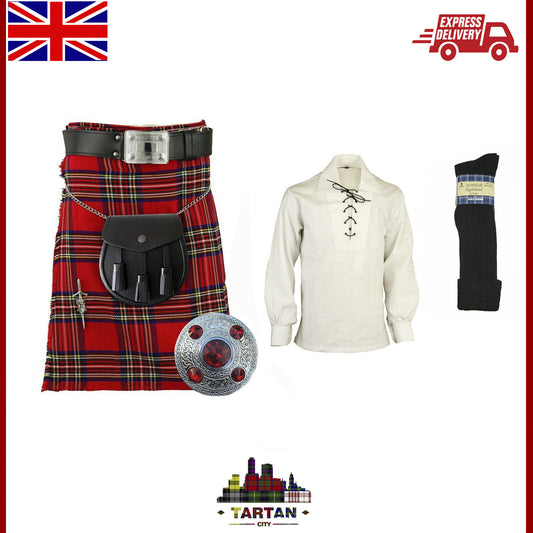 Men's Outfit Highland Scottish Royal Stewart Tartan 8 Yards Kilt Set 8Pcs