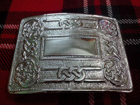 Mens Scottish CELTIC SWIRL Kilt Belt Buckle in Chrome Finish/CELTIC SWIRL Buckle