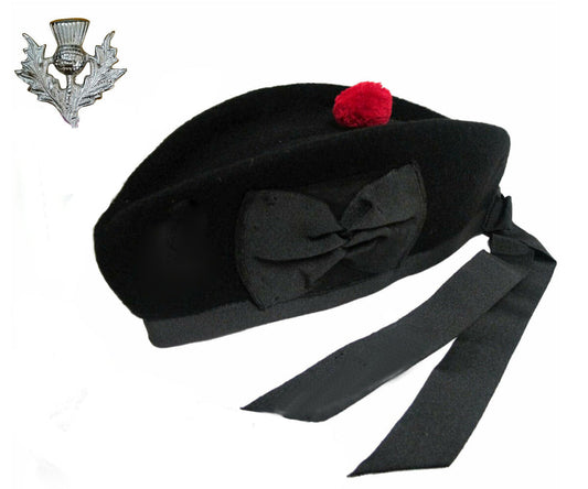 Plain Glengarry Cap with Hat Badges Chrome/Balmoral cap badges/Highlander Cap-Tc