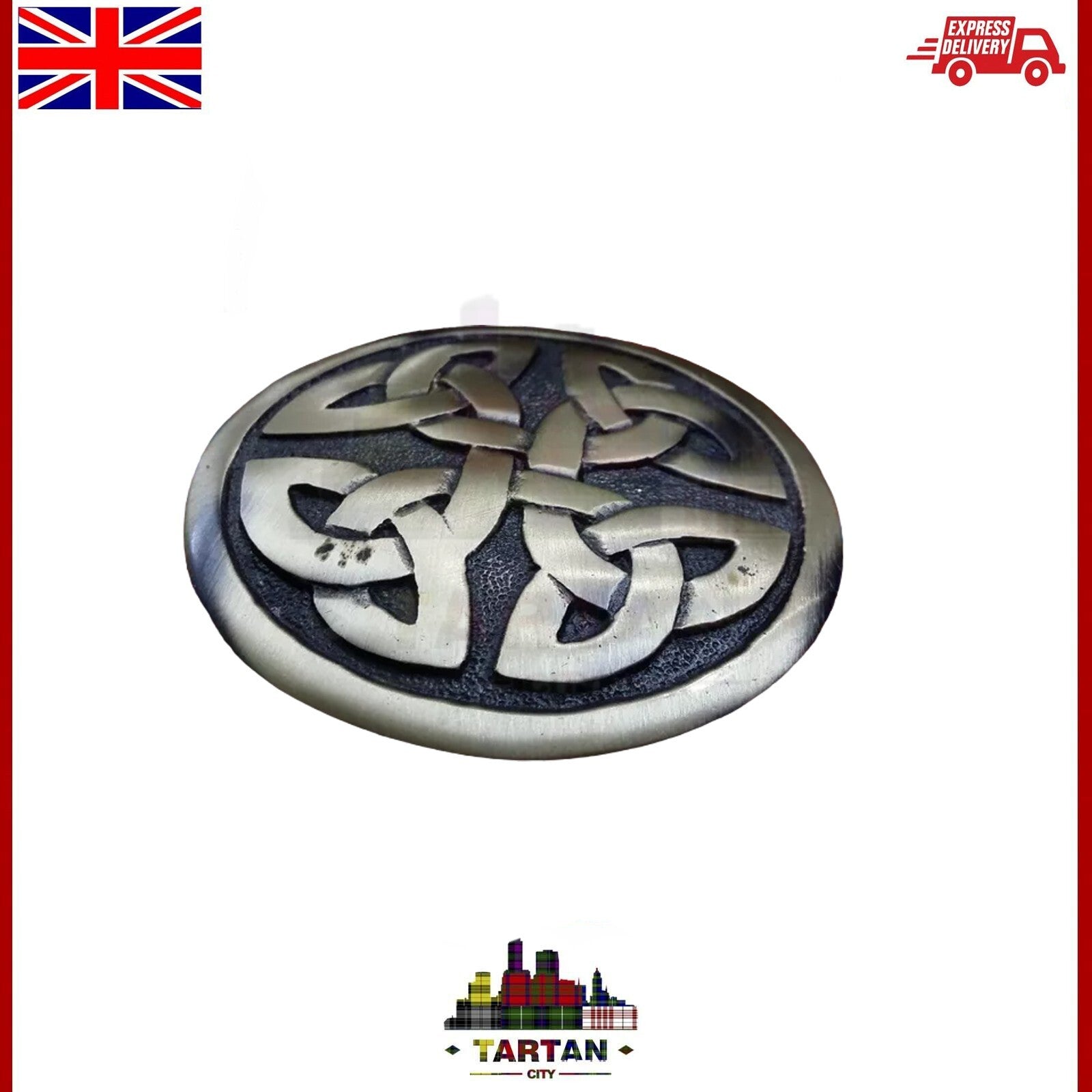 Tartancity Celtic Kilt Fly Plaid Brooch - Antique Style, Unique Celtic Design