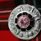 TC Celtic Fly Plaid Brooch Chrome Finish Pink Stone 3"/Scottish Thistle Brooches