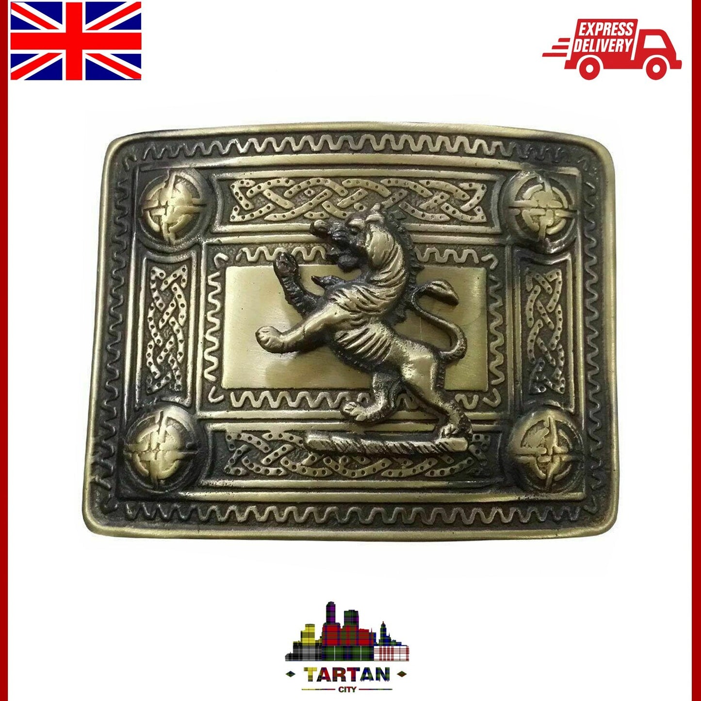 Scottish Kilt Belt Buckle Lion Rampant 4 Dome Mirror Design