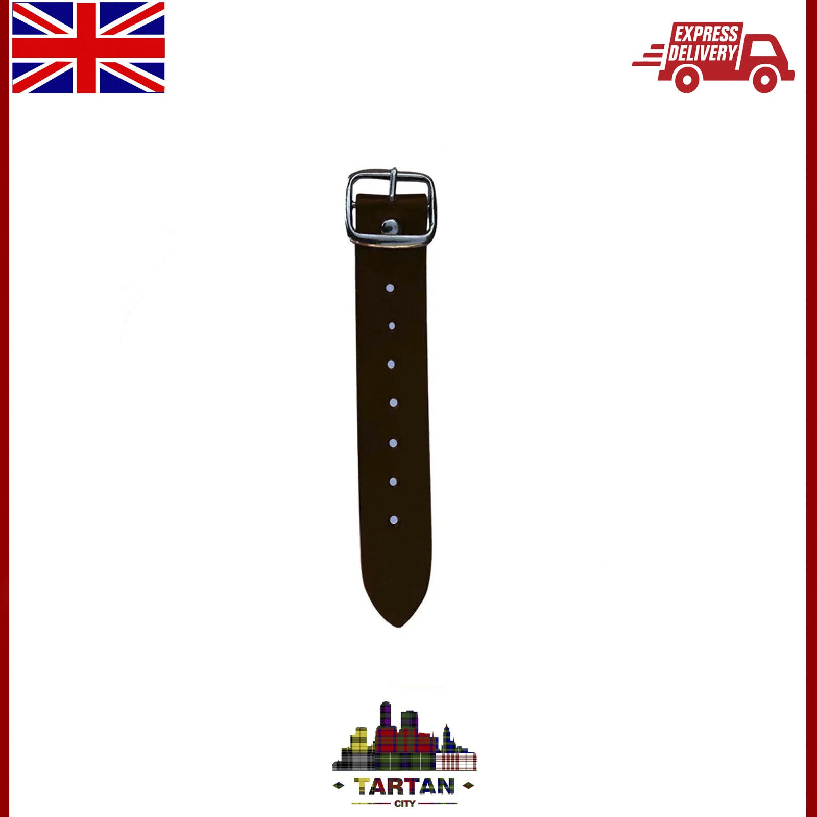 3x Dark Brown Leather Kilt Straps with Buckles - 7" Extender