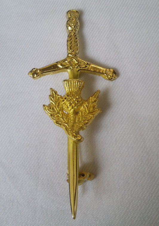 Thistle Kilt Pin Gold Finish 3.5"/Scottish Kilt pin Sword Thistle Hilt/Child pin