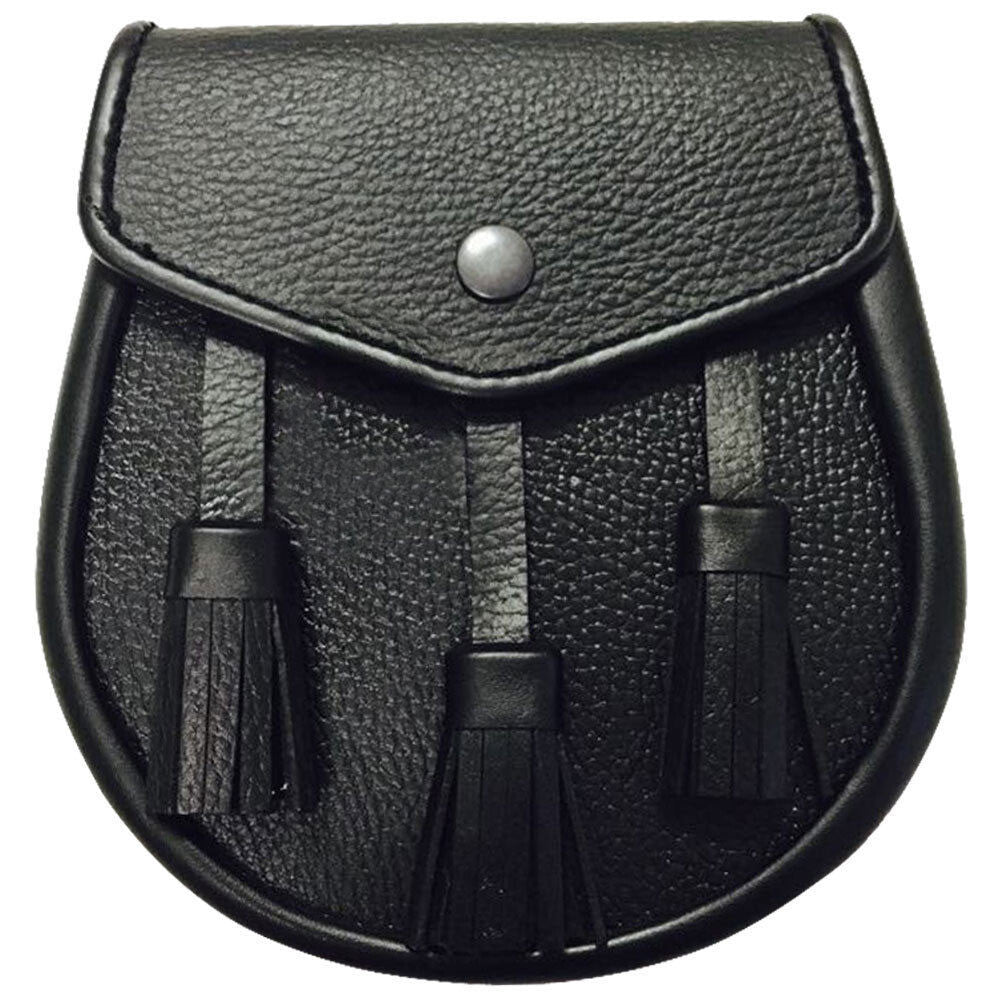 TC Mens Scottish Kilt Sporran Semi Dress Black Leather in Bulk Qty (5-10-15 Pcs)