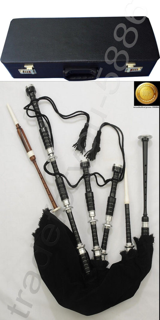 Scottish Full Set Bagpipes RoseWood Color Black FNS Mounts with Hard Case  