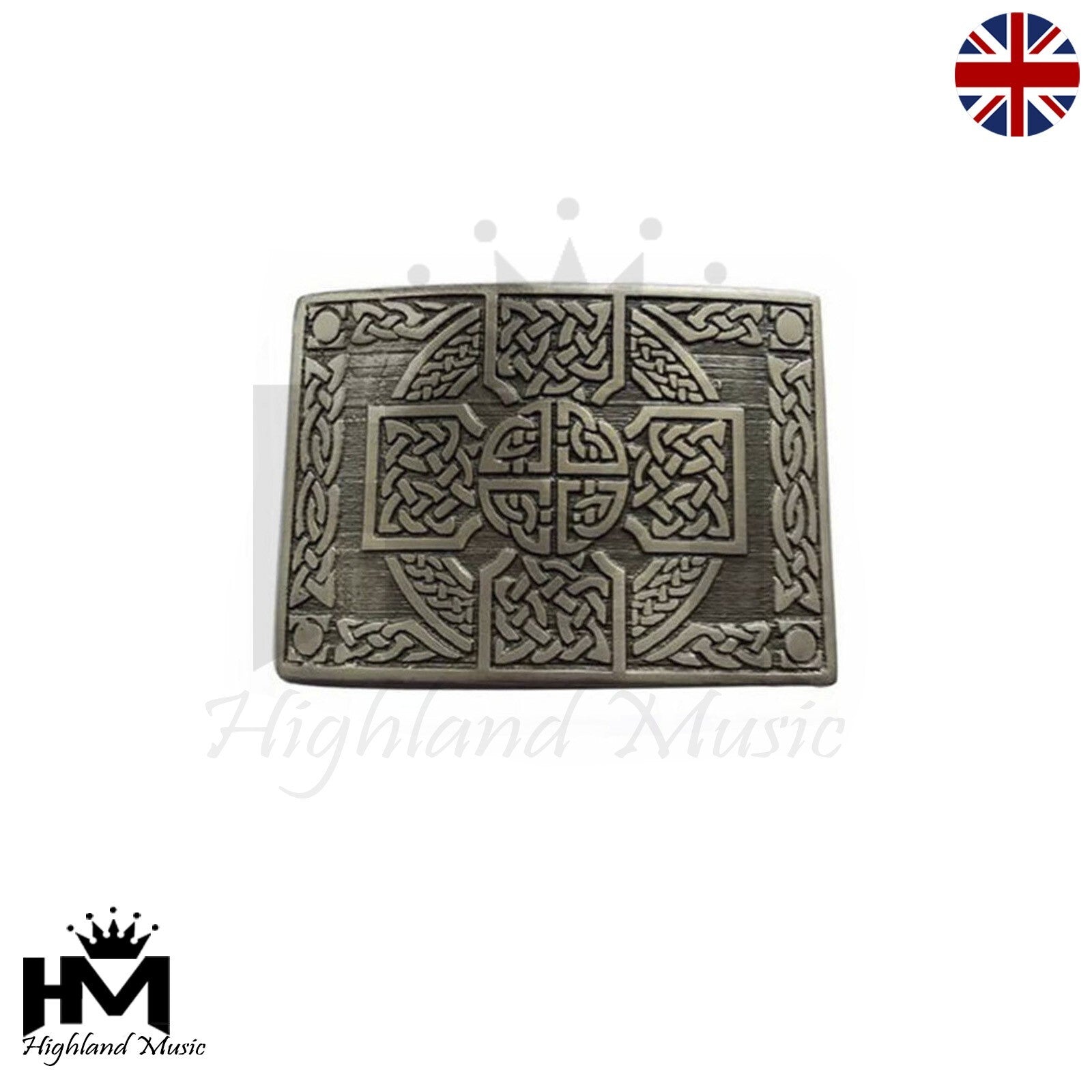 Scottish Highland Black Leather Kilt Belt & Antique Celtic Knot Buckle