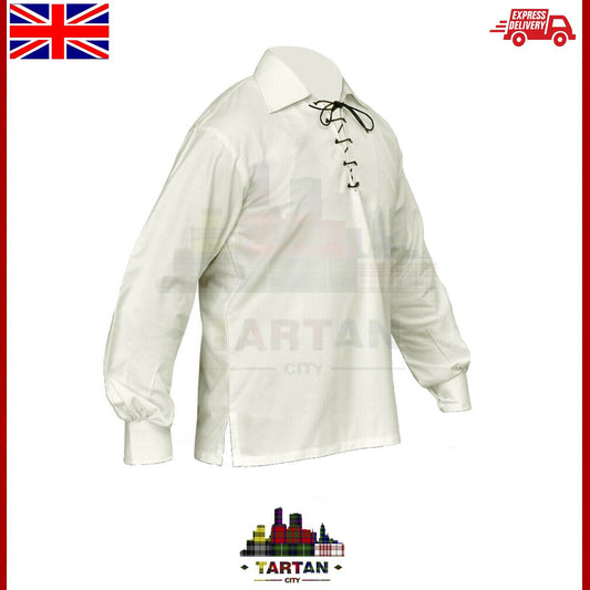 TC Men Traditional Highland Ghillie Shirt Scottish Jacobite Kilt Shirts Cream