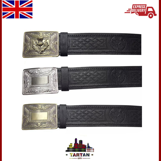 " TC Cinturón Cuero Kilt & Cardo Hebilla Set"