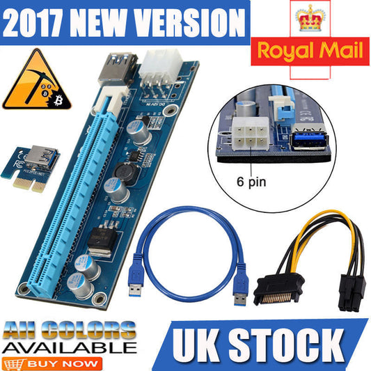 6 pcs 1x To 16x Extender Riser USB 3.0 Power Cable Bitcoin Card Adapter PCI-E