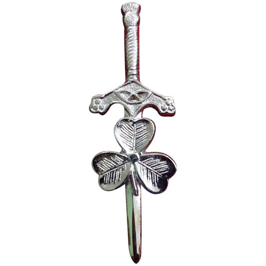 TC Scottish Kilt Pins Irish Shamrock Chrome Finish 3.5"/Irish Shamrock Kilt Pin