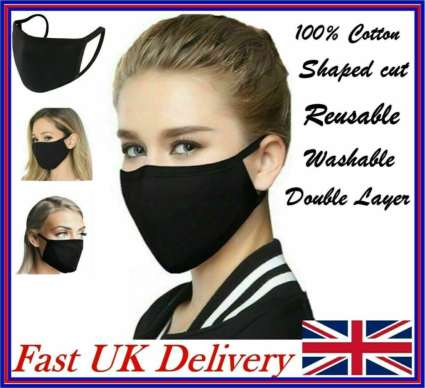 FACE MASK PREMIUM Cotton Reusable Washable Mouth Cover 3 Layers Adult Kids-TC