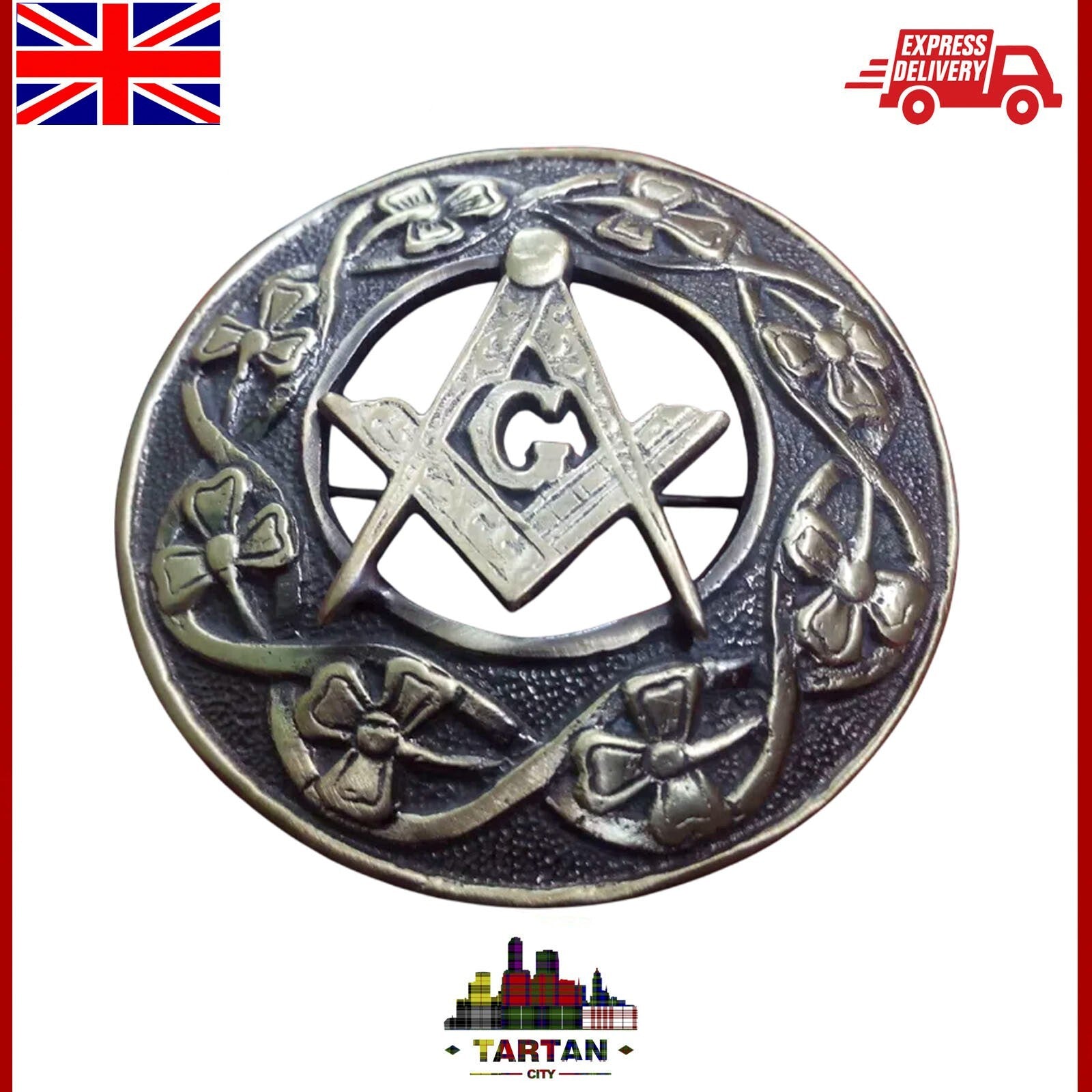 Masonic Plaid Brooch for Men’s Kilt - Antique Finish Fly brooch by Tartancity