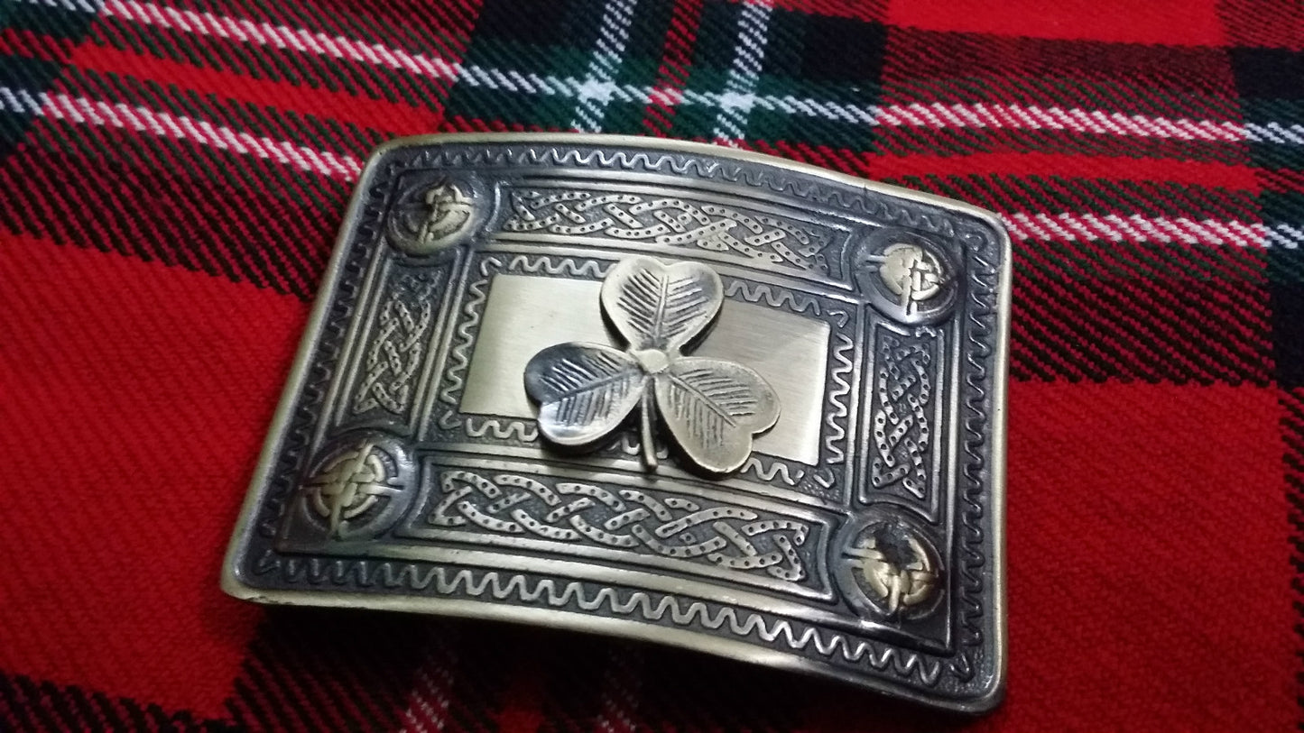 TC Men’s Highland Kilt Belt Buckle Celtic Border Irish Shamrock Antique Finish