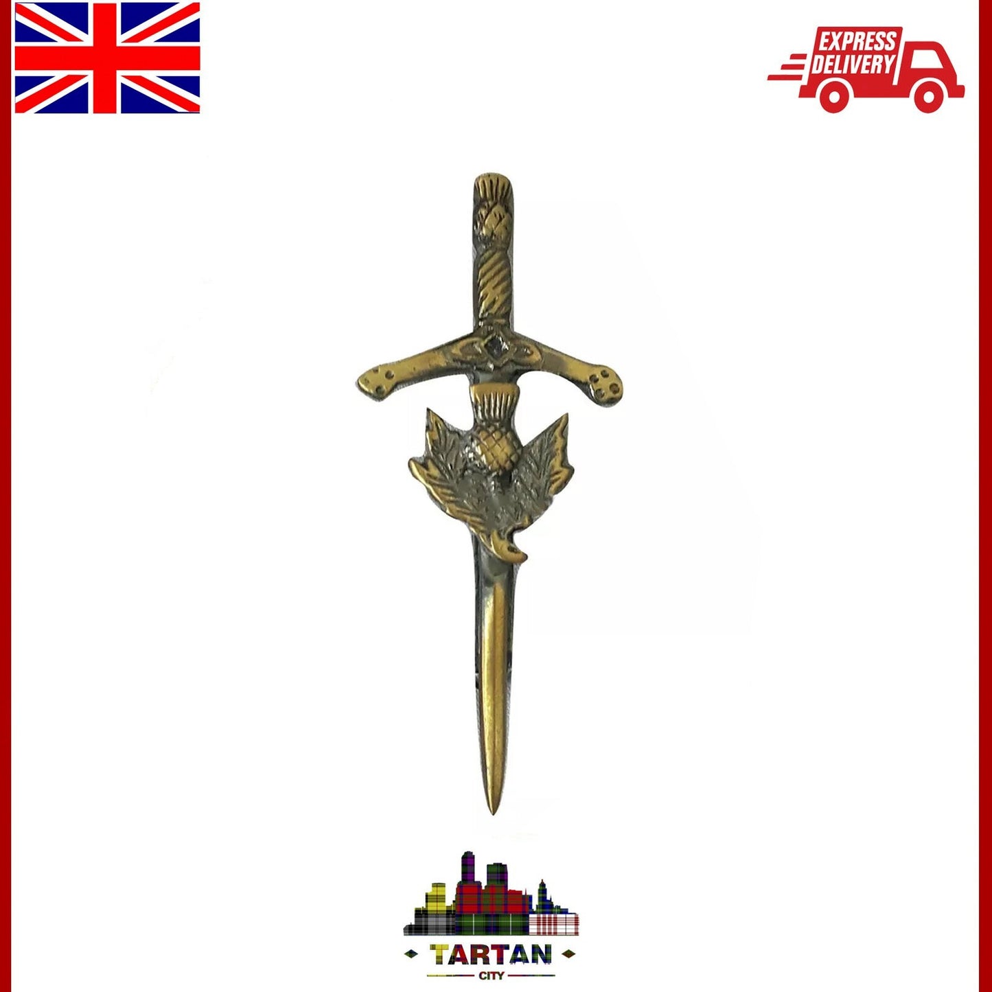 TC Antique Finish Scottish Thistle Kilt Pin & Baby Brooch - 3.5" Hilt Design