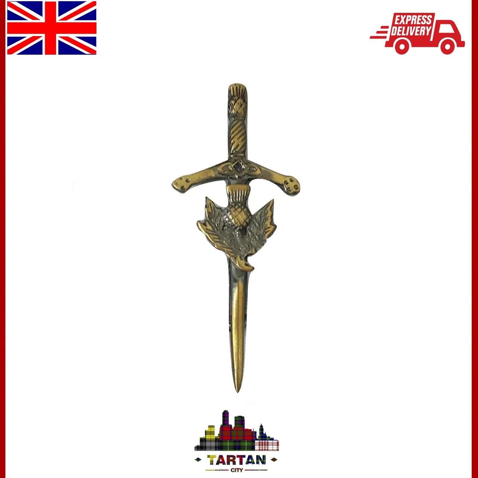 TC Antique Finish Scottish Thistle Kilt Pin & Baby Brooch - 3.5" Hilt Design