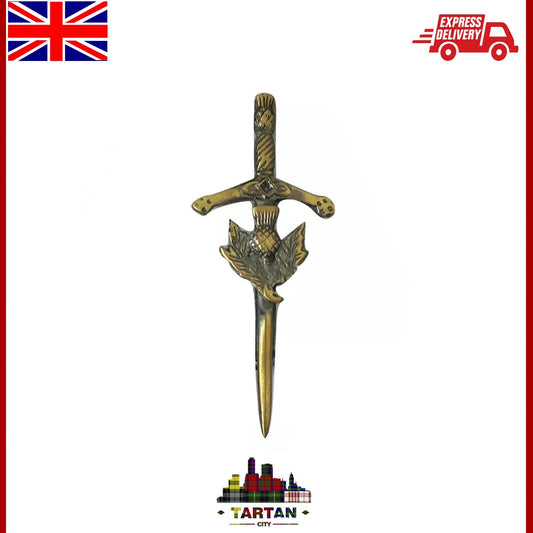 TC Antique Finish Scottish Thistle Kilt Pin & Baby Brooch - 3.5" Hilt Design