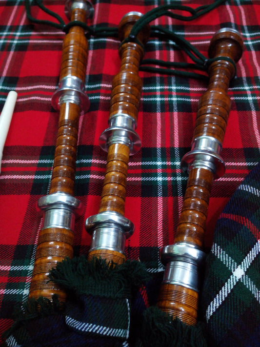 GREAT HIGHLAND BAGPIPE ROSEWOOD NATURAL COLOR SILVER MACKENZIE TARTAN