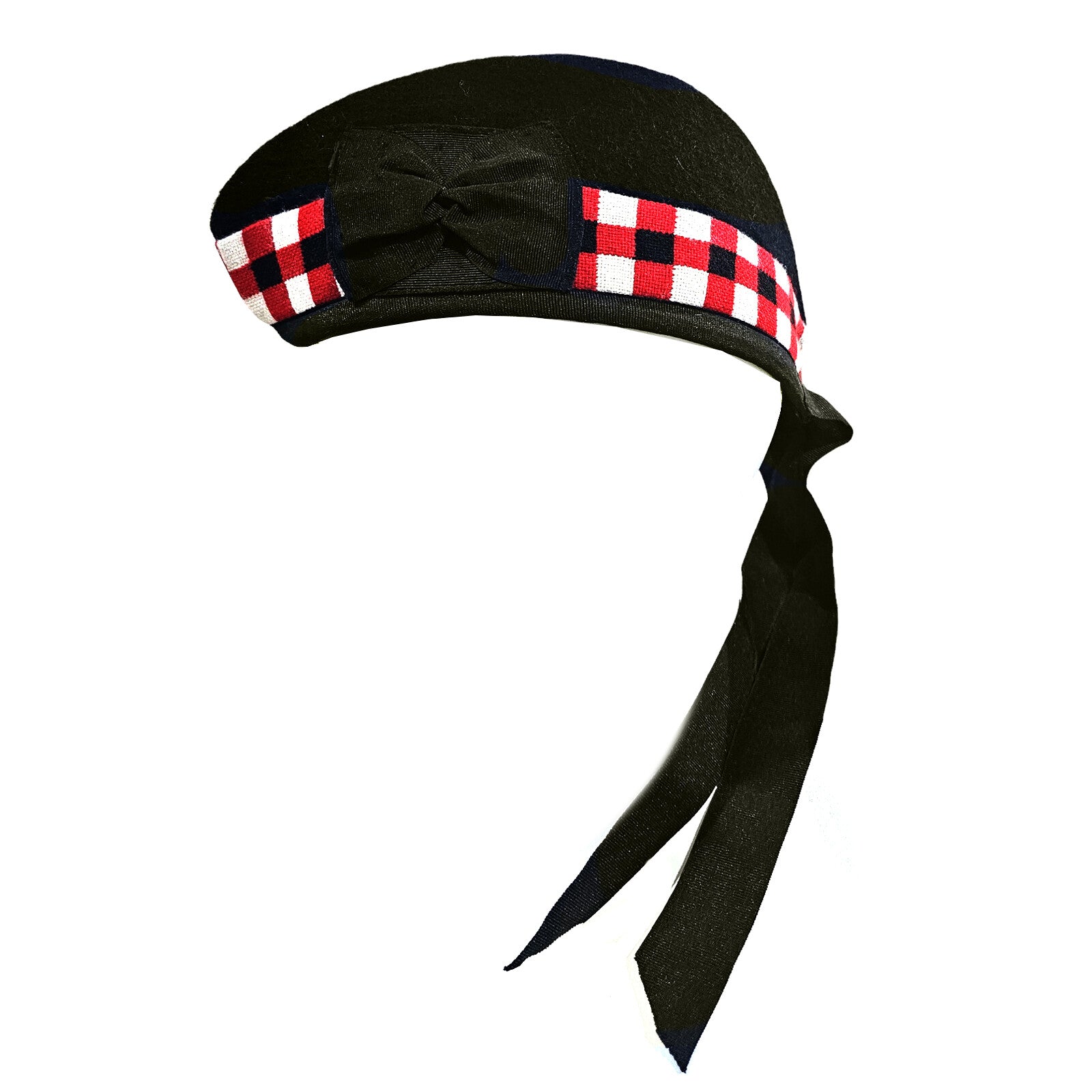 GLENGARRY TRIPLE DICED HAT SCOTTISH PIPER HAT 100% PURE WOOL BLACK -TC