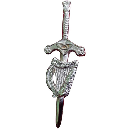 Traditional Celtic Harp Kilt Pin – 3.5” Chrome – Ideal for Scottish & Irish kilt