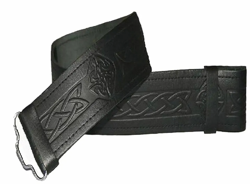 5 Leather Kilt Belt Adjustable size for Kilts Highland Black Embossed/Plain-TC