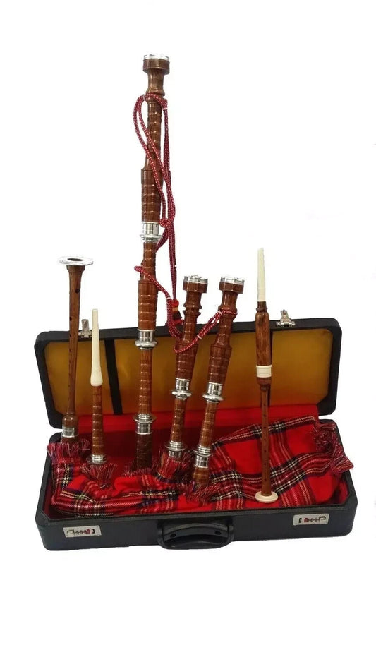 TC Professional Full Size Black Rosewood Silver Mounts Bagpipes & Hard Case