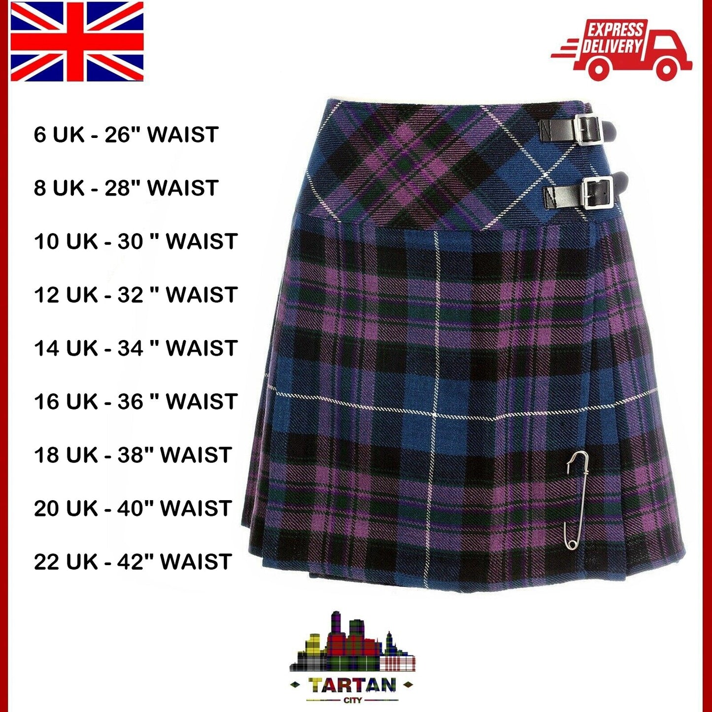 TC Mini Skirt Free Kilt Pin Sizes 6-22UK Pride of Billie Kilt Scotland Ladies