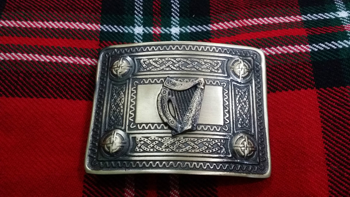 TC Men’s Kilt Belt Buckle Celtic Knot Work/kilt Irish Harp Antique