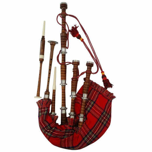 Scottish Great Highland Bagpipe Rosewood Natural Finish Silver mounts Tutor Book