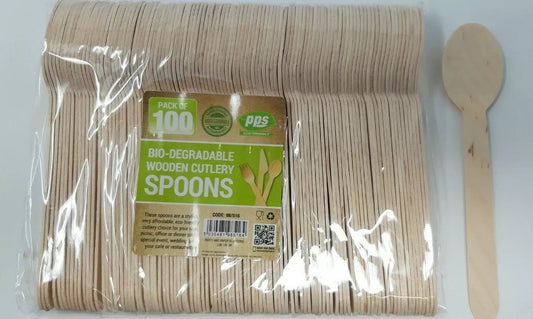 100 Pack Wooden Cutlery Spoons Bio degradable Picnic BBQ Buffet New